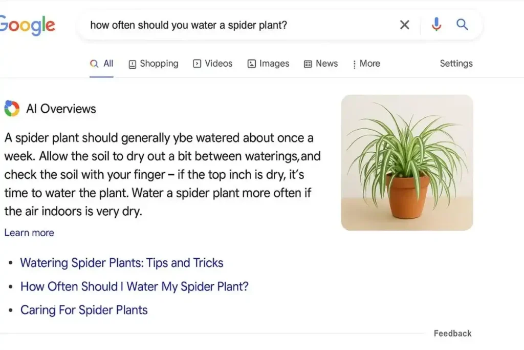 AI-generated summary box appearing above Google search results for a query, highlighting key points with sources.