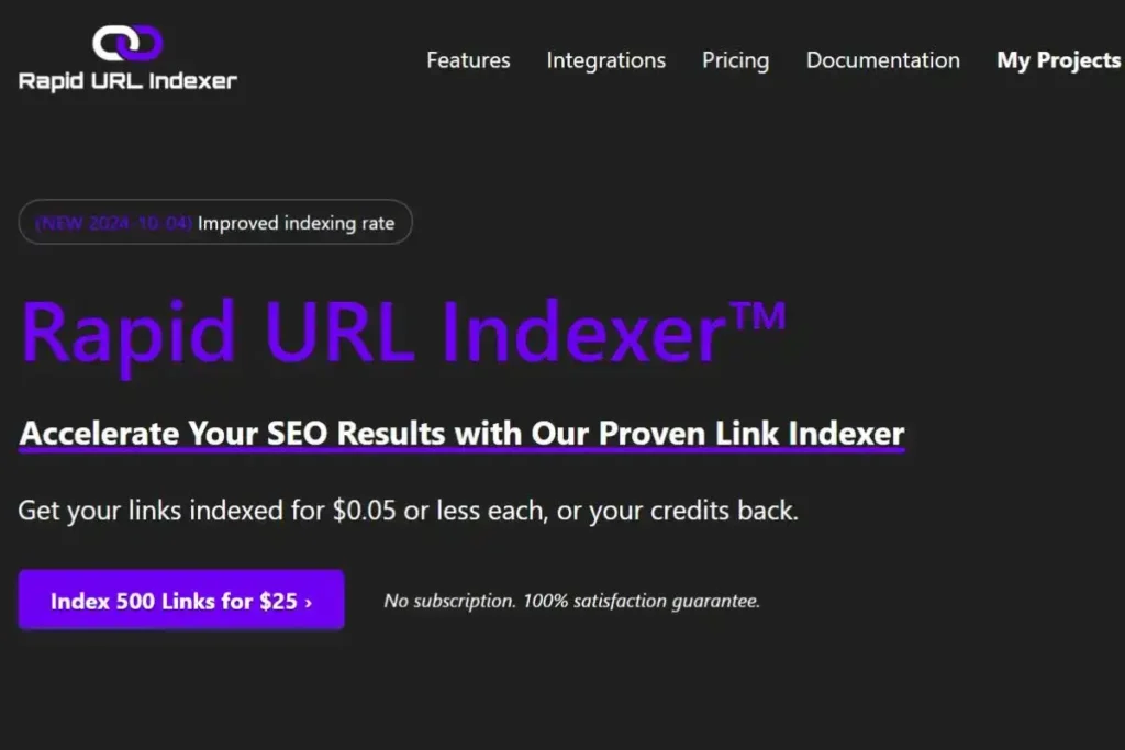 Laptop screen showing Rapid URL Indexer dashboard with URLs being submitted for fast indexing and search engine icons.